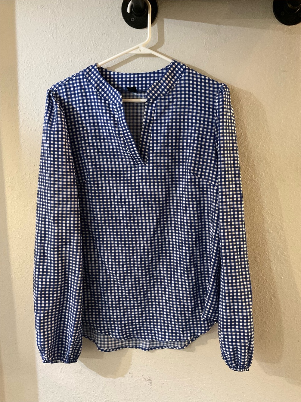 SHEIN Navy Blue and White Gingham Shirt